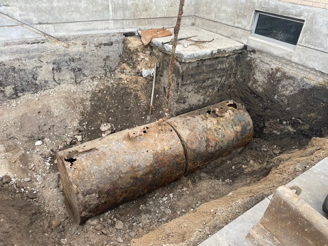 Underground storage tank exposed during a commercial removal project